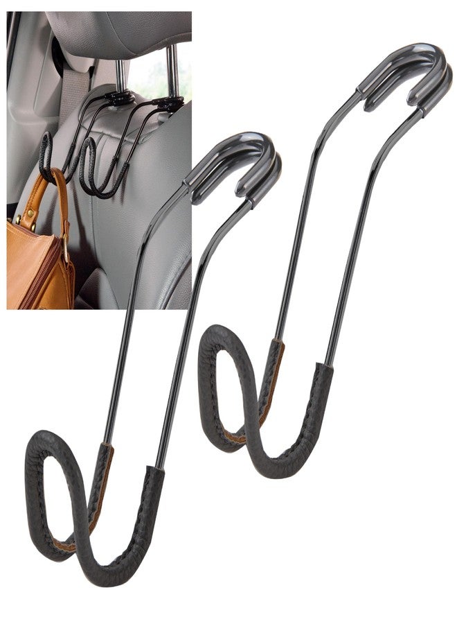 High Road Car Hooks for Purses and Bags with Leather Trim - Unbreakable Car Seat Hooks for Large Purse Straps and Heavy Bags up to 40 lbs - Secure Attachment Loops Fit All Headrest Posts, 2-Pack - Image 1